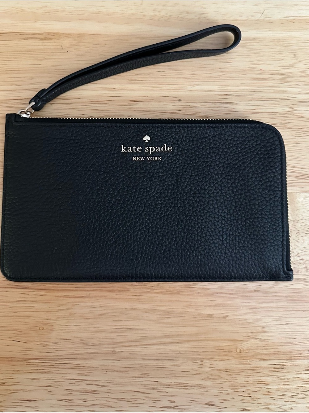 kate spade Black Leather Zip Wristlet with Logo